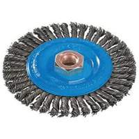 Stringer Bead Knotted Wire Brush, 4" Dia., 0.02" Fill, 5/8"-11 Arbor, Aluminum/Stainless Steel R.M.G. Prévention