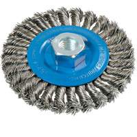 Brosse rotative &agrave; fils nou&eacute;s large, Dia. 4-1/2", Fils 0,02", Arbre 5/8"-11, Aluminium/Acier inoxydable R.M.G. Prévention