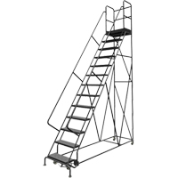 Deep Top Step Rolling Ladder, 13 Steps, 24" Step Width, 130" Platform Height, Steel R.M.G. Prévention