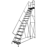 Deep Top Step Rolling Ladder, 14 Steps, 24" Step Width, 140" Platform Height, Steel R.M.G. Prévention