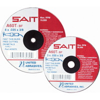 Meule &agrave; tronçonner, 4" x 0,045", Arbre de 5/8", Type 27, Oxyde d'aluminium, 13500 Tr/min R.M.G. Prévention