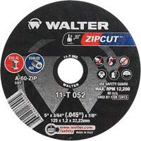Zipcut Cut-Off Wheel, 5" x 3/64", 7/8" Arbor, Type 1, Aluminum Oxide, 12200 RPM R.M.G. Prévention