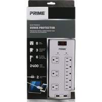 USB Charging Surge Protectors, 8 Outlets, 2400 J, 1875 W, 6' Cord R.M.G. Prévention