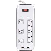 USB Charging Surge Protectors, 8 Outlets, 2400 J, 1875 W, 6' Cord R.M.G. Prévention
