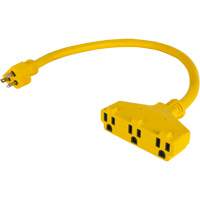 Adaptateur de rallonge d'alimentation, Ext&eacute;rieur, STOW, AWG 12/3, 15 A, 3 prise(s), 2' R.M.G. Prévention