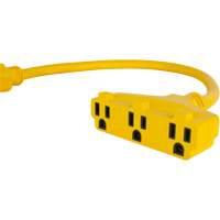 Adaptateur de rallonge d'alimentation, Ext&eacute;rieur, STOW, AWG 12/3, 15 A, 3 prise(s), 2' R.M.G. Prévention